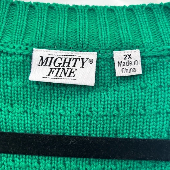 Ugly Christmas Sweater Mighty Fine Green Cardigan with Colorful Pom-Poms - Picture 3 of 4